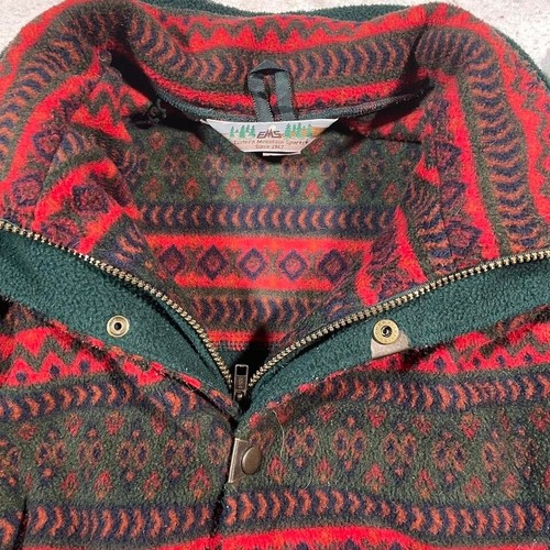 Vintage Fleece Multi Colored green and red zip up double collar pullover jacket! - Picture 7 of 8