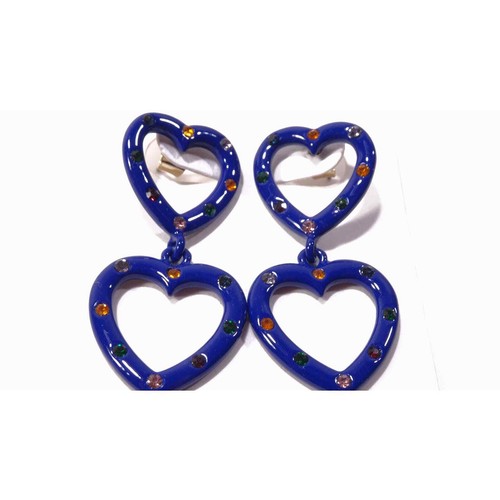 Banana Republic Women's navy enamel Gemstone Double heart Earrings NWT 58 - Picture 5 of 9
