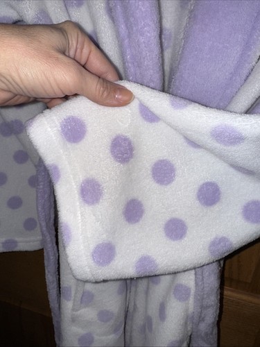 Ulta S/M robe white purple polka dots plush Soft Lounge Mid -short Rib Woman - Picture 7 of 8