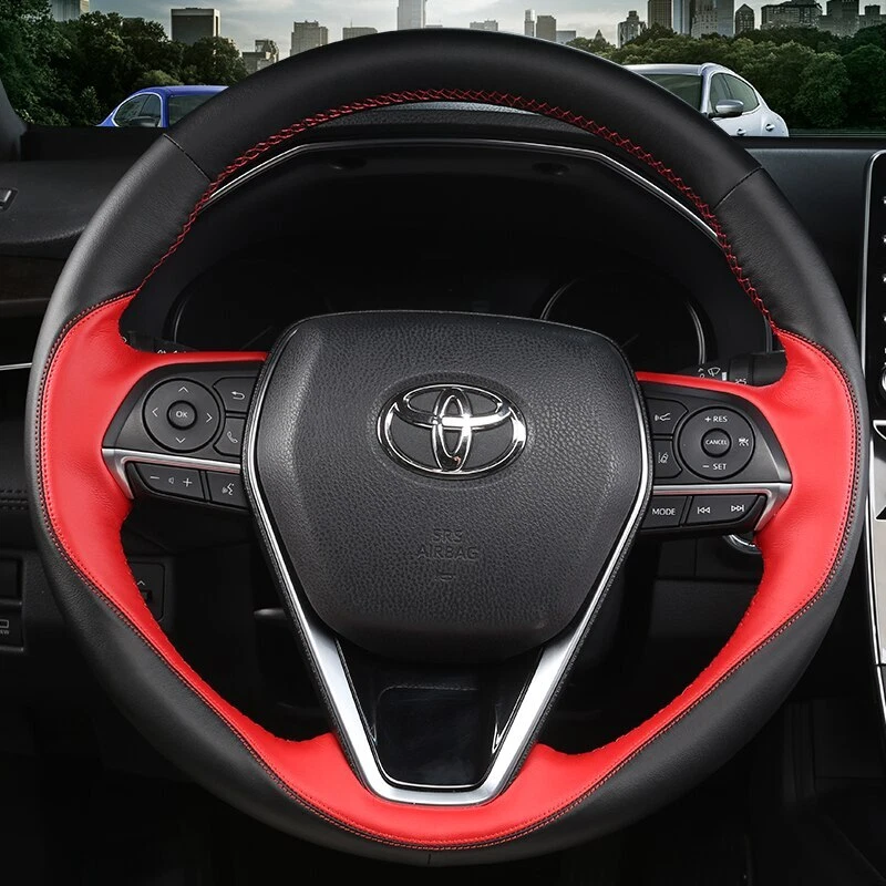 Cubierta de volante de coche de cuero de fibra de carbono cosida a mano para Toyota Corolla Foto 2 de 2