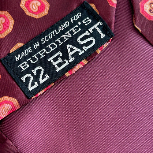 Burdines 22 East Burgundy Wide Geometric Silk Tie - Made in Scotland - Picture 3 of 4