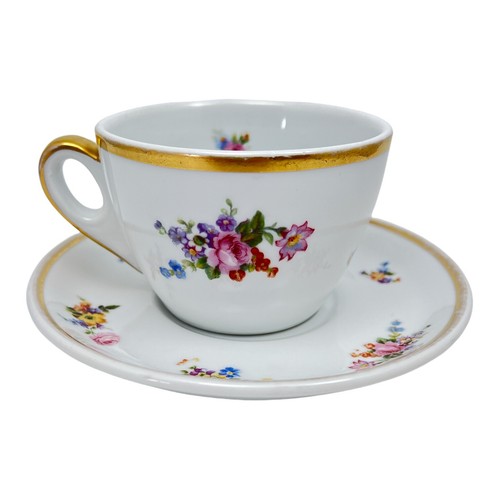 Porcelana de Baudour Floral Corte Plano y Platillo Borde Dorado Cerabel Bélgica 6 Juegos - Imagen 7 de 14