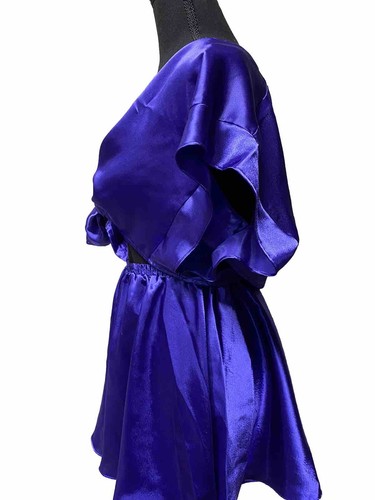 Vintage Victorias Secret S Satin Purple Flutter Shorts Tie Crop Sissy Lingerie - Picture 6 of 8