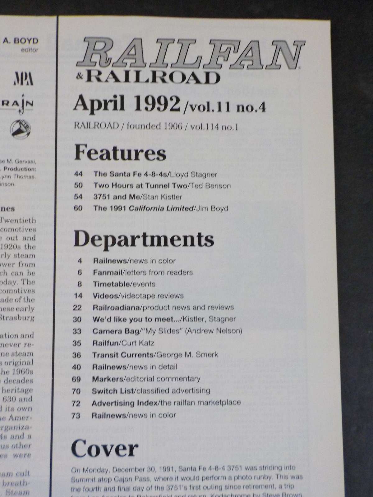 Railfan & Railroad Magazine 1992 April Santa Fe 3751 Lloyd Stagner | eBay