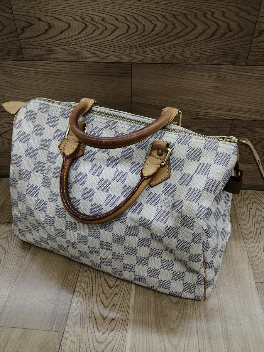 White Louis Vuitton Damier Azur Speedy 30 Boston Bag