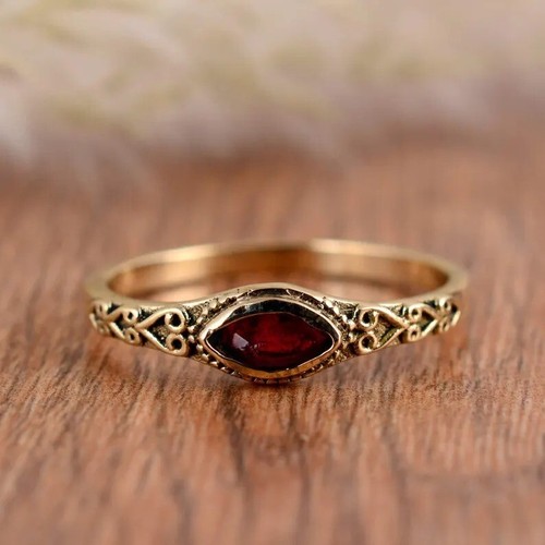Garnet Ring Brass Women Ring Promise Engagement Ring Handmade Gift For Her - Picture 1 of 6