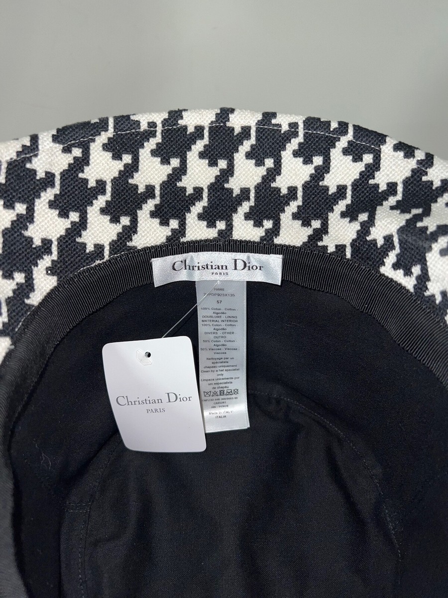Christian Dior Houndstooth Black White Jacquard Cotton Logo Sun
