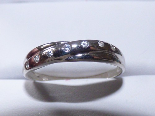 Natural White Sapphire Silver Band Ring - Picture 3 of 5