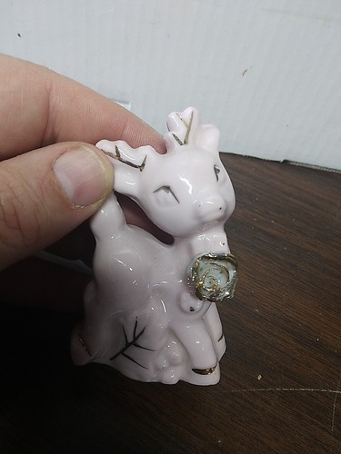 Vintage Japan Pink Gold Flower Reindeer Salt Pepper Shakers Christmas Holiday - Picture 5 of 5