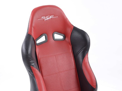 SCE Sportive Universal Reclining Bucket Sports Seats Black & Red Perforated SL - Picture 3 of 7