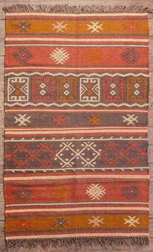 Kilim Rug Natural Handwoven Wool Jute Rug Carpet Teraditional Kilim Vintage Rug - Bild 1 von 8