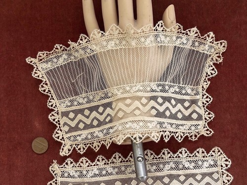 Antique Lace Cuffs  *Pr Valenciennes Schiffli Guipure Muslin Embroidery Net DOLL