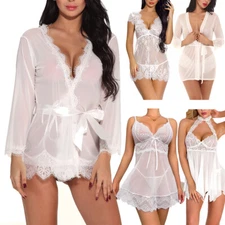Women Sexy Lingerie Lace Sheer Babydoll Mini Dress Underwear Nightwear Sleepwear