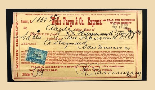 Wells Fargo Original Draft Receipt From 1899 Museum Framed Ready to Display - Picture 2 of 3