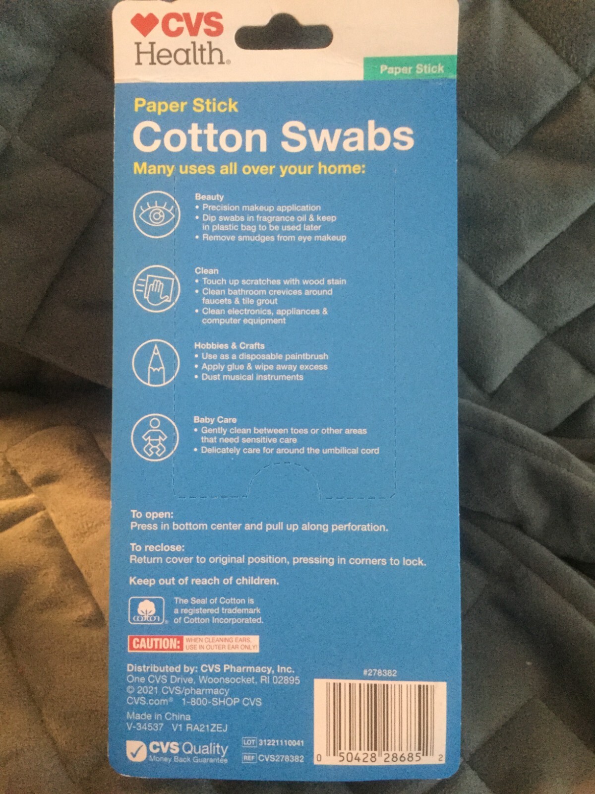 CVS PHARMACY COTTON SWABS 375 COUNT PAPER STICKS 278382 for sale