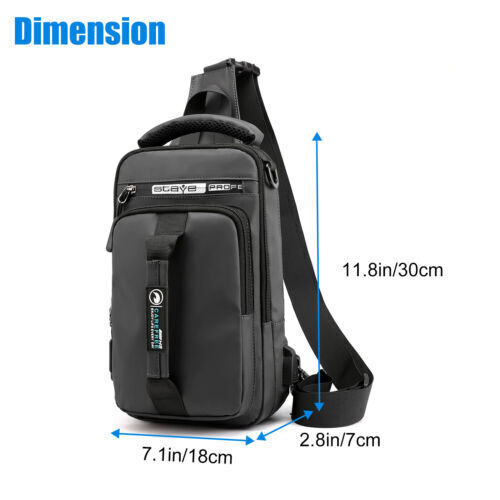 Anti-Theft Men's Sling Crossbody Bag Chest Shoulder Messenger Backpack USB Port - Picture 10 of 12