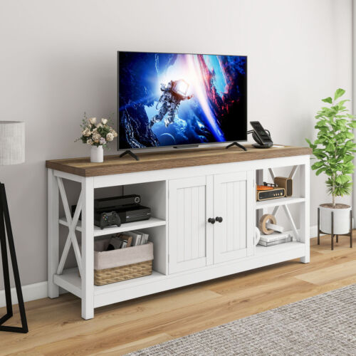 TV Stand with Doors Power Outlets for 65 inch Entertainment Center TV Console