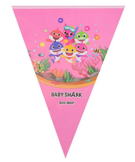 Pink BABY SHARK DooDoo Happy Birthday Party large Pennant WALL