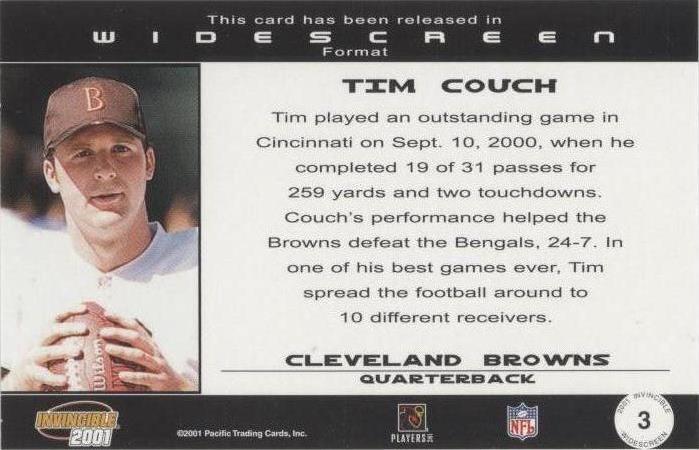 2001 Pacific Invincible Tim Couch #3