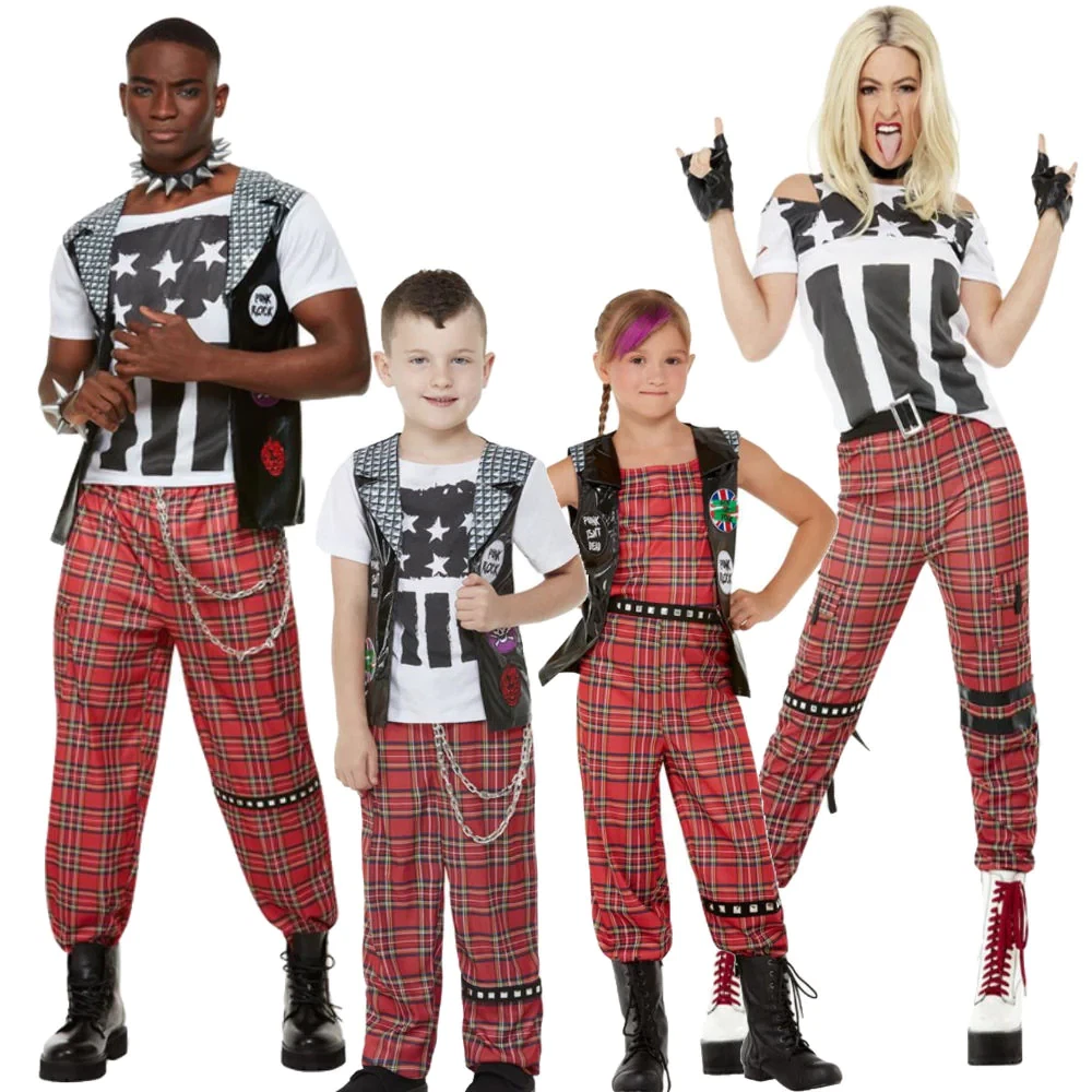 90s Punk Famiglia Costume IN Abbinato Rocker Bambini Adulti Facy