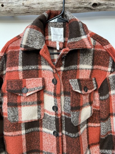 Avec Les Filles camicia donna piccola flanella giacca shacket arancione a quadri taglia XS - Foto 11 di 12