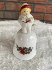 Porcelain Bell 1988 Christmas Dinner Holly Caroler Chime Ring Holiday Collectibl