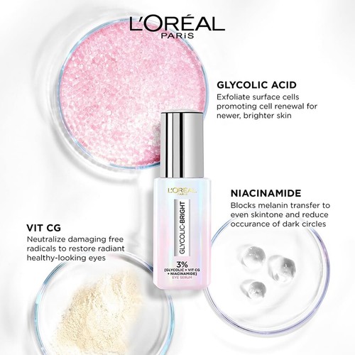 L’Oréal Paris Glycolic Bright Dark Circle Eye Serum with 3% Glycolic Acid 20ml - Picture 6 of 8
