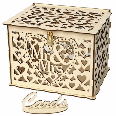 Hollow Wood Diy Wedding Wooden Box Mr Mrs Wedding Sign Card Box Flower Gift A1L3