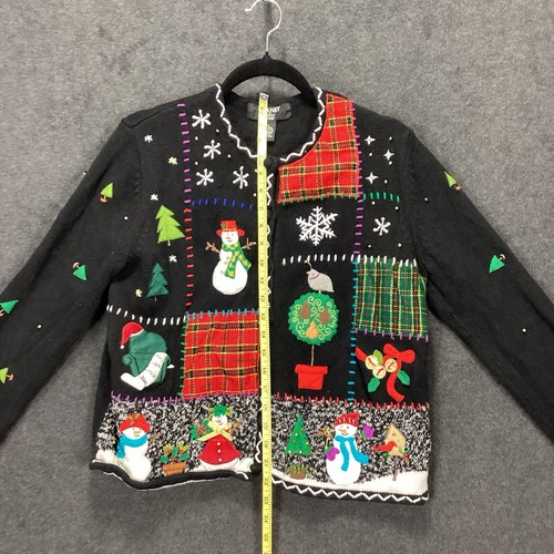 90s Vtg Ugly Christmas Cardigan Sweater Womens Petite PL Large Embroidered Knit - Foto 14 di 17