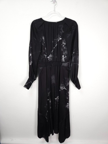 AllSaints Kleid Größe 10 schwarz Renata Ume asymmetrischer Saum Satin Grunge Goth Midi - Bild 5 von 9
