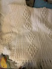 Hand Crochet Knit Full Afghan Blanket Bedspread Throw~Warm Winter White~60”X 68”