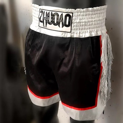 Boxen MUAY THAI Satin Shorts MMA Gym Thai Boxershorts Herren weiß Quasten - Bild 1 von 10