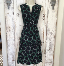 Eccoci Size 2 Womans Linen Black Green White Embroidered Rings Classy Dress