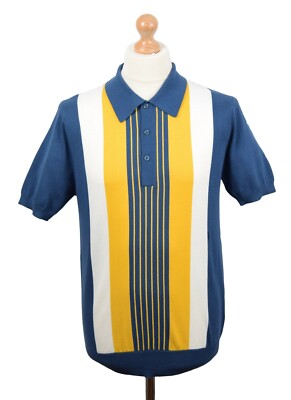 ART GALLERY CLOTHING NAVY TEXTURED POLO MOD NORTHERN SOUL MODS