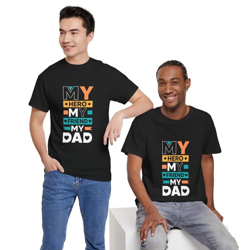 Father's Day Unisex Heavy Cotton Up to 5XL Tee T-Shirt 'My Hero My Friend' - Picture 10 of 109