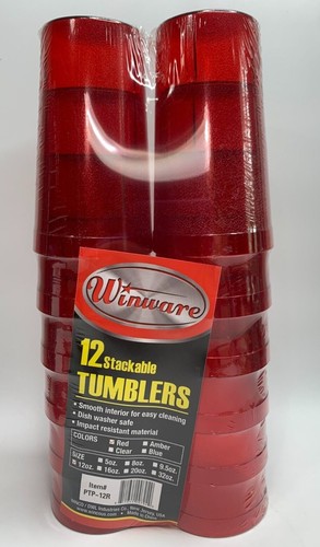 12/Pack RED Pebbled Stackable Tumbler Commercial Restaurant Cup 32,20,12,9.5,5oz - Picture 4 of 6