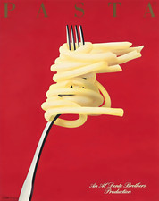 Modern Pasta Poster Fork Fettuccine On Red Wall Art- 12X16/16X20/18X24/24X36