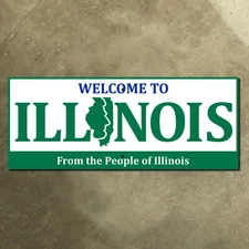 Illinois state line highway marker road sign Lincoln silhouette welcome 27x11