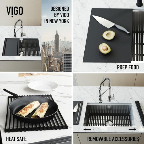 VIGO Undermount Kitchen Sink 30" Single Bowl w/ Accessories, Stainless Steel - Picture 6 of 12