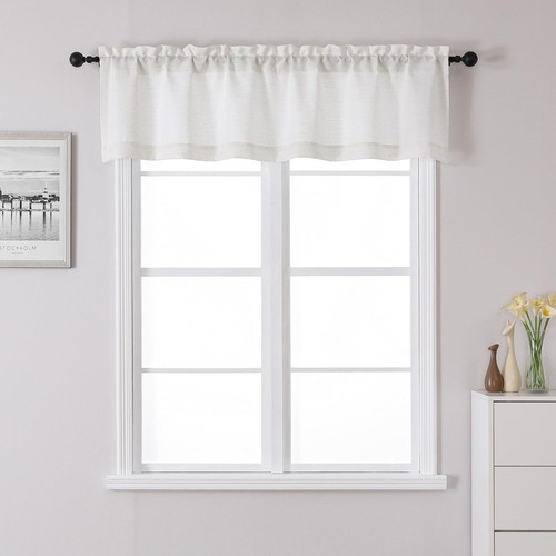 Light-Filtering Natural Faux Linen Valance Curtain for Kitchen or Living Room - Picture 3 of 11