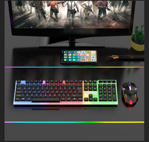 Gaming Keyboard And Mouse LED Light Backlit Mechanical Feel For Computer Desktop - Picture 2 of 18