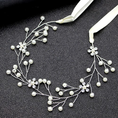Pearl Silver Head Hoop Bride Bridal Wedding Hair Piece Headpiece Headband - Zdjęcie 4 z 11
