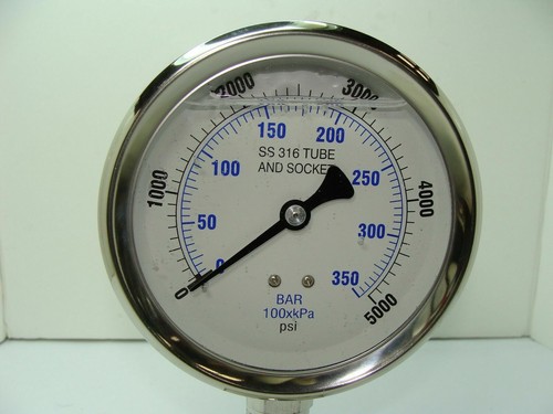 ESP 201L-402R 4" Glycerin Filld Stainless Steel Pressure Gauge 1/2" NPT 5000 psi - Picture 1 of 4