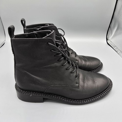 Vince Women's Made in Italy Cabria Black Leather Lace-Up Ankle Boots (US 6M) - Picture 9 of 13