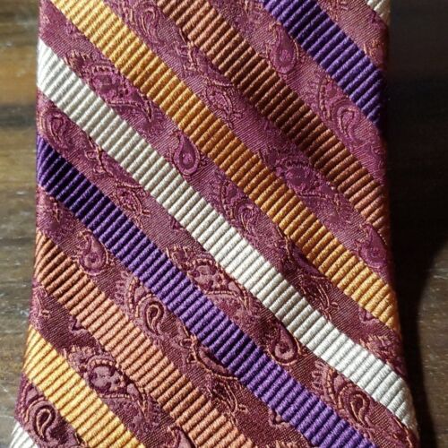 Altea Milano 100% Seide Vintage Krawatte Burgund Wein Lila Diagonal Streifen Italien - Bild 3 von 6