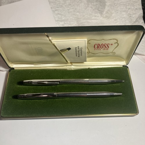 Vintage Cross Chrome Filled Pen Set  W/ Box - Picture 1 of 7