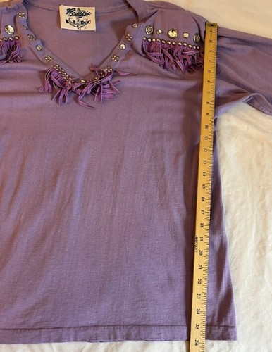 PACIFIC ID VTG 80s Women's OS* Purple Top w/Faux Suede Fringe Rhinestone & Studs - Picture 8 of 16