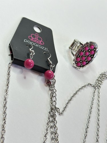 Jewelry Set Paparazzi Necklace Earrings Bracelet Ring Silver Pink Retro Western - Picture 10 of 22