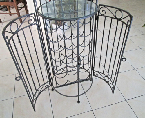 Wrought Iron Free Standing Wine Bar Storage Cabinet Ornate Carosel Design - Picture 8 of 12