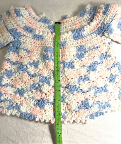 Vintage "HANDMADE CROCHETED SWEATER AND BONNET" 3-6 months pink/blue/white - Picture 12 of 13